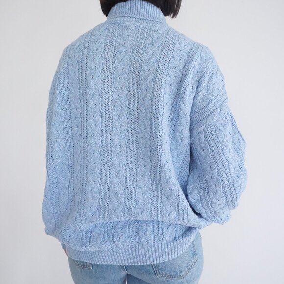 Vintage Northern Reflections Blue Cable Knit Turtleneck Preppy Sweater Cozy XL - Picture 2 of 9